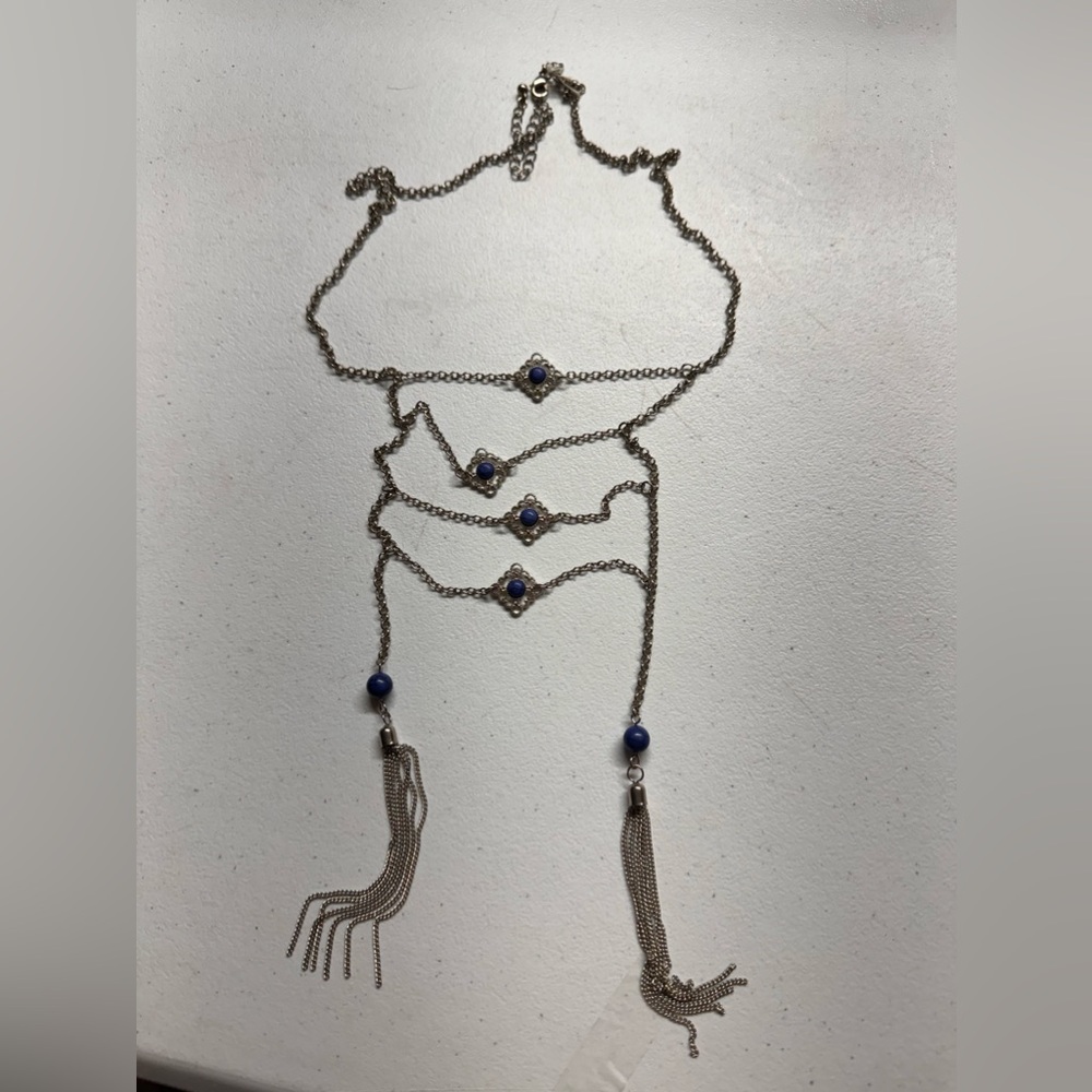 Long blue and silver necklace